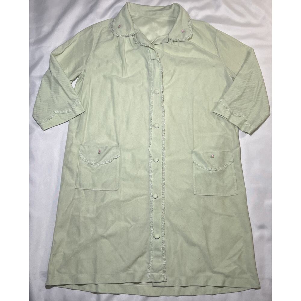 Vtg Henson Kickernick Nylon Nightgown Housecoat Size M Green Pockets USA *READ*